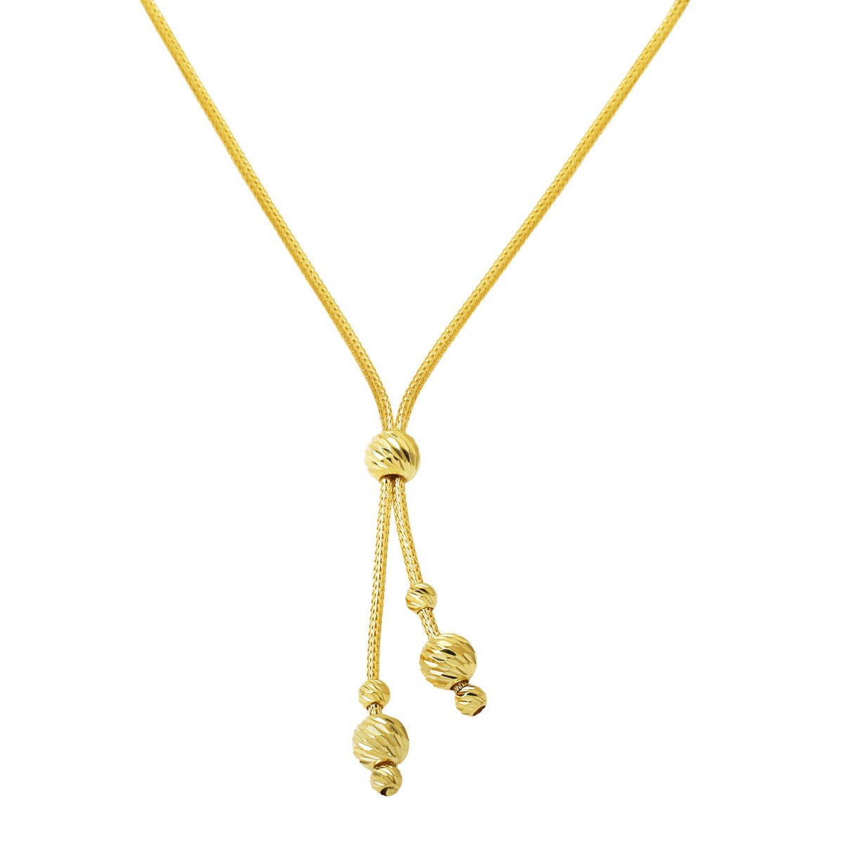 14K Yellow Gold Braided Chain Gold Bead Necklace