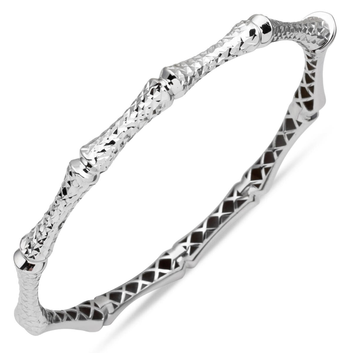 14K White Gold Sparkling Hinged Cuff Bracelet