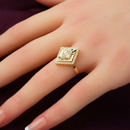 14K Yellow Gold Illusion Baguette Cubic Zirconia Ring