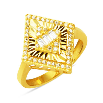 14K Yellow Gold Illusion Baguette Cubic Zirconia Ring