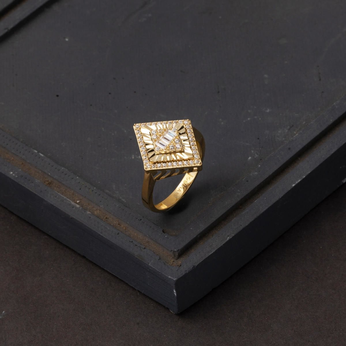 14K Yellow Gold Illusion Baguette Cubic Zirconia Ring
