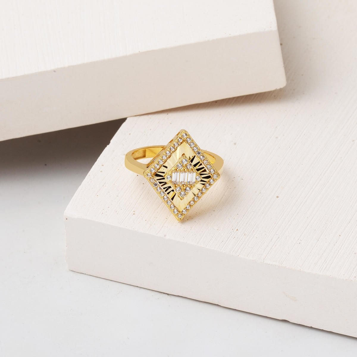 14K Yellow Gold Illusion Baguette Cubic Zirconia Ring