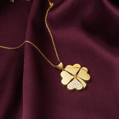 14K Yellow Gold Chain Clover Cubic Zirconia Necklace