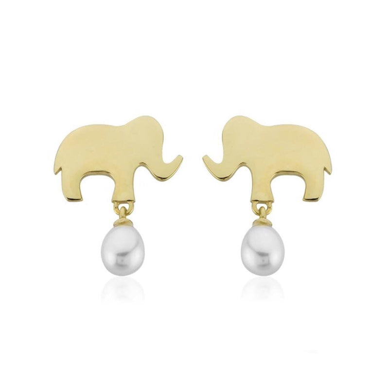 14K Yellow Gold Elephant Pearl Earrings