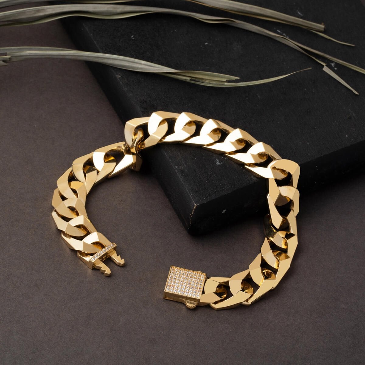 14K Yellow Gold Elisa Italian Curb Cubic Zirconia Bracelet