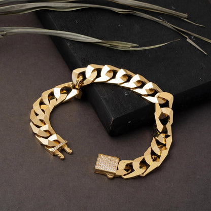 14K Yellow Gold Elisa Italian Curb Cubic Zirconia Bracelet