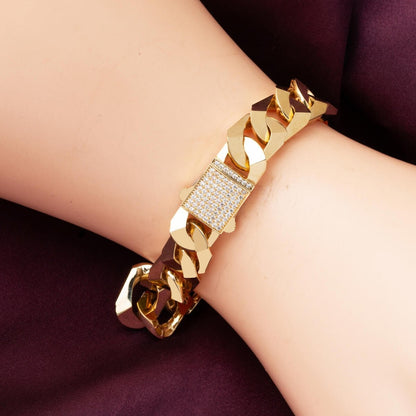 14K Yellow Gold Elisa Italian Curb Cubic Zirconia Bracelet
