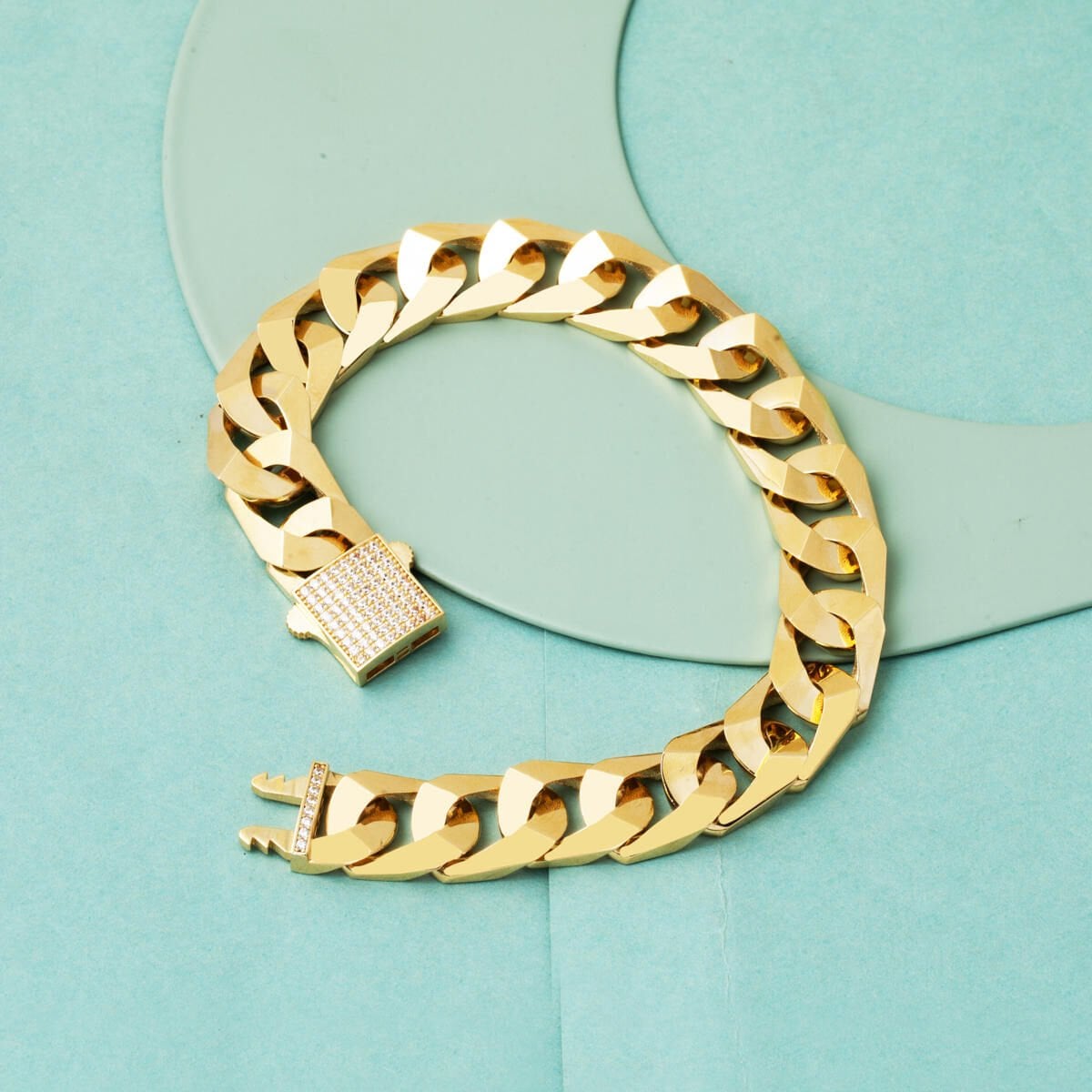 14K Yellow Gold Elisa Italian Curb Cubic Zirconia Bracelet