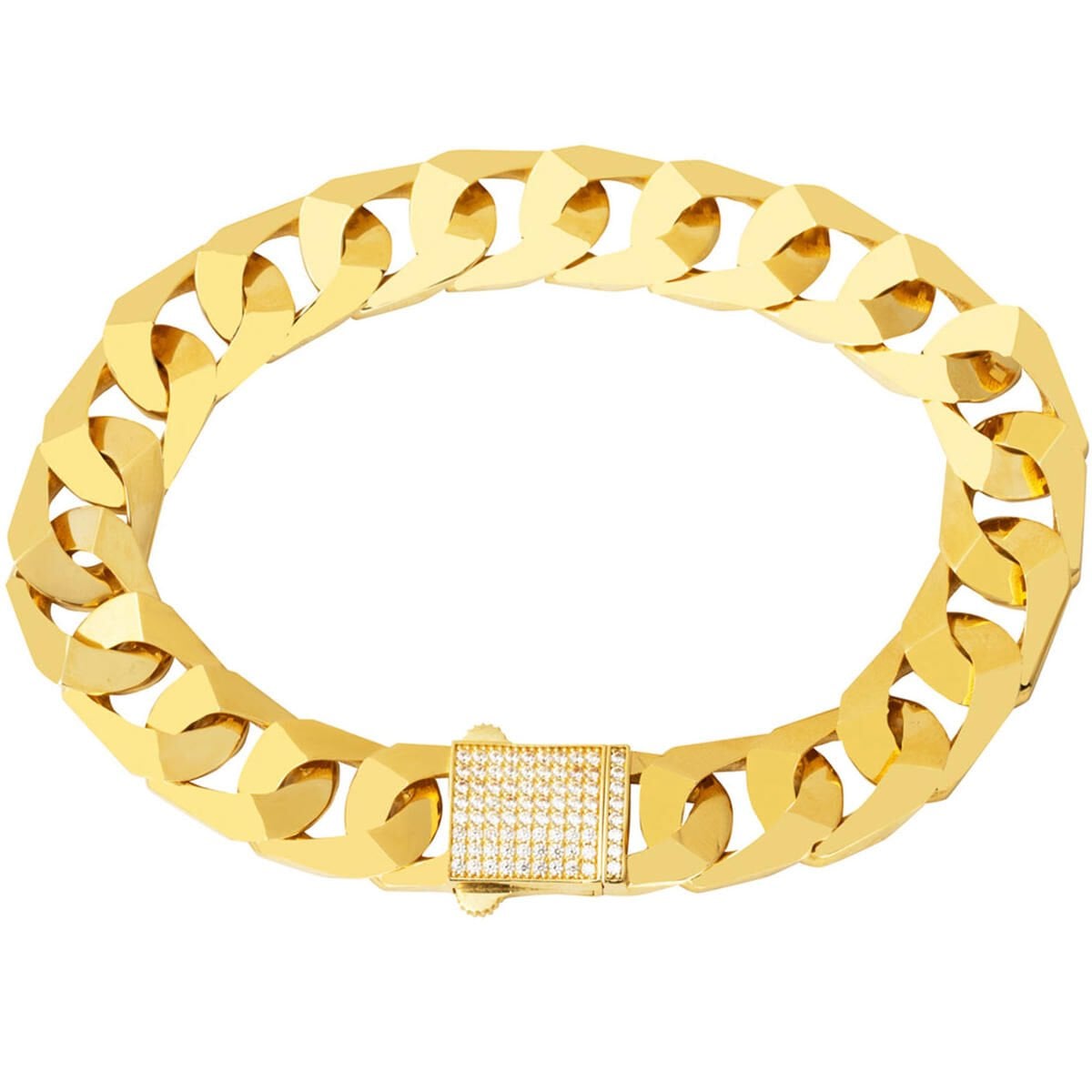 14K Yellow Gold Elisa Italian Curb Cubic Zirconia Bracelet