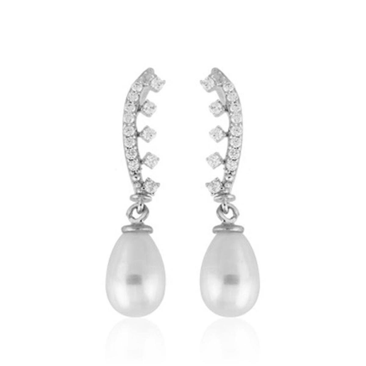 14K White Gold Enna Pearl Earrings