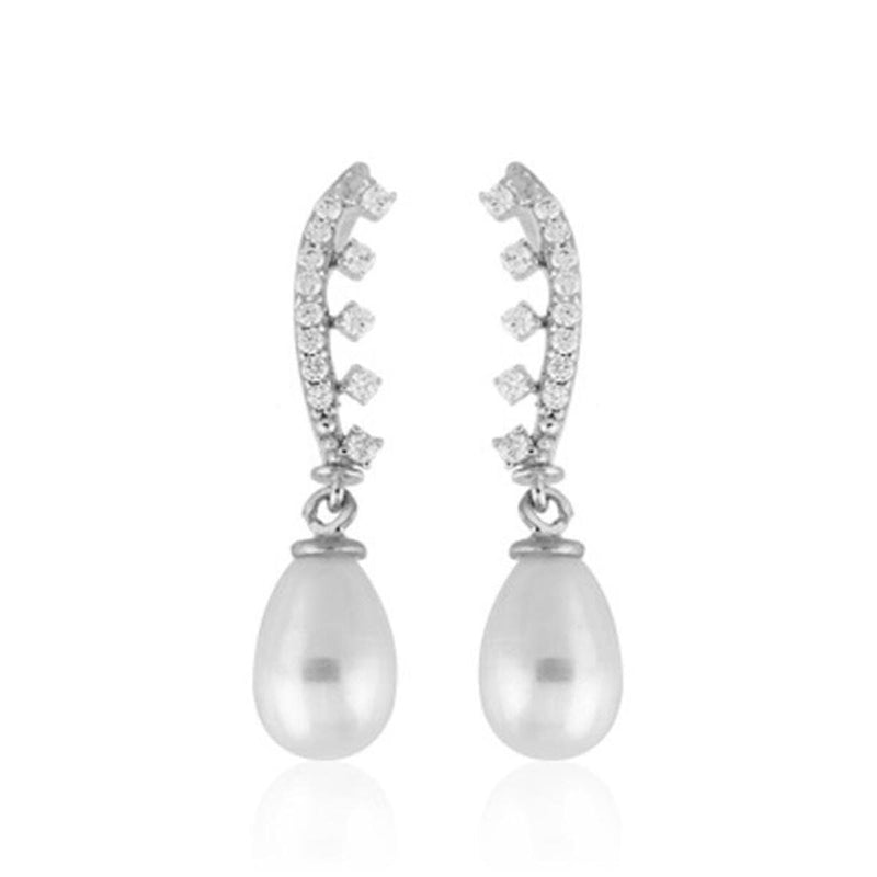 14K White Gold Enna Pearl Earrings