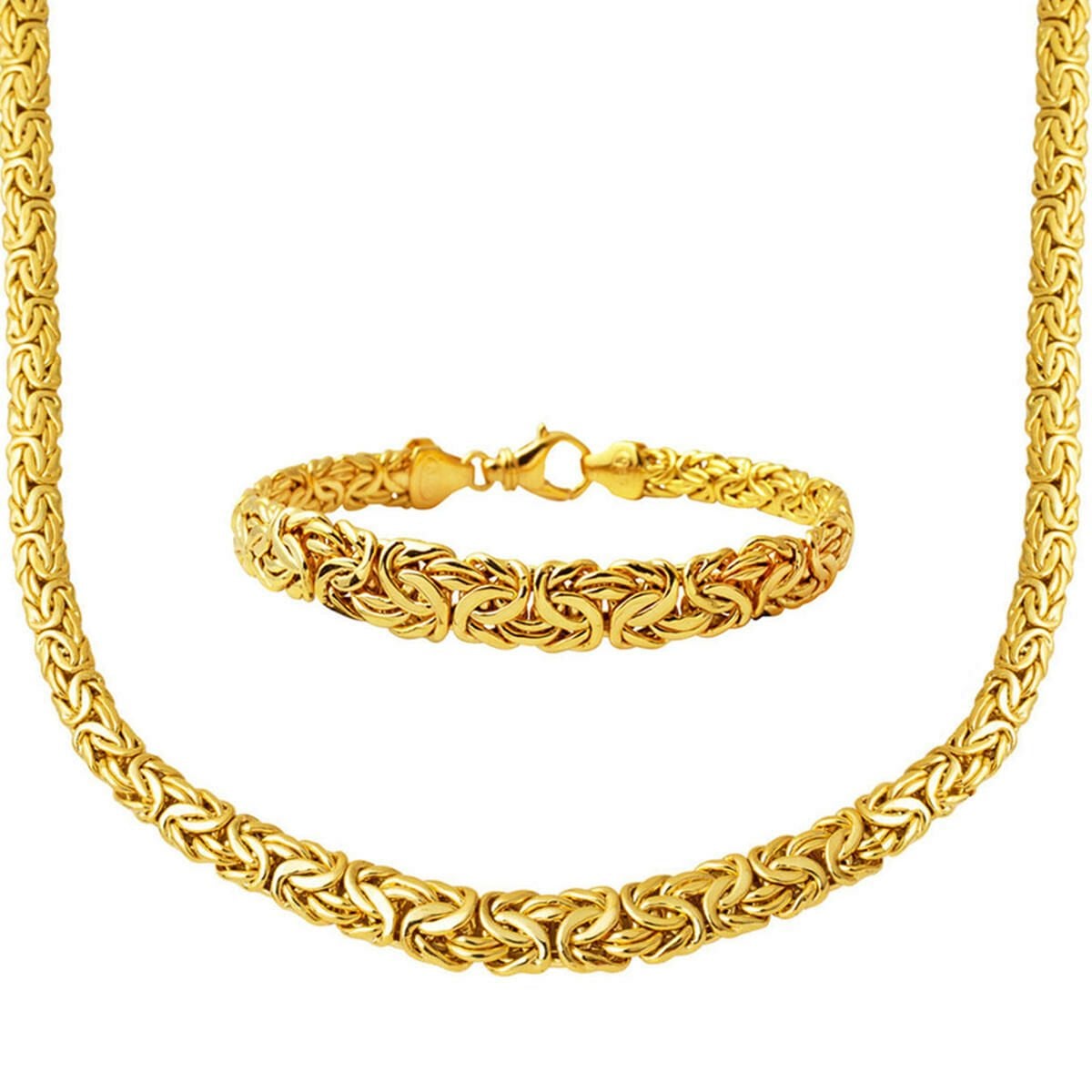 14K Yellow Gold Flat Italian King Byzantine Chain Double Jewelry Set