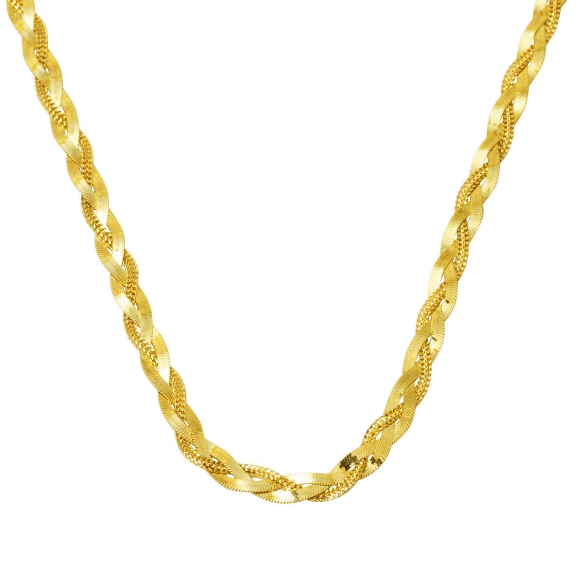 14K Yellow Gold Flat Braided Chain Necklace 50 cm