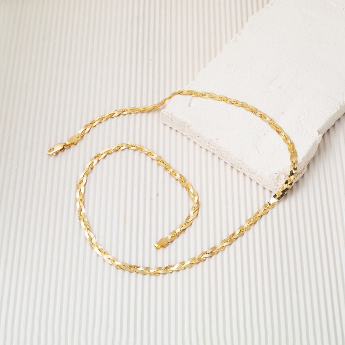 14K Yellow Gold Flat Braided Chain Necklace 50 cm