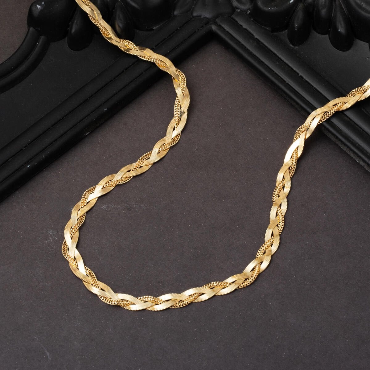 14K Yellow Gold Flat Braided Chain Necklace 50 cm