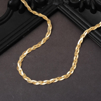 14K Yellow Gold Flat Braided Chain Necklace 50 cm