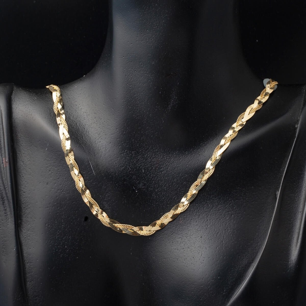 14K Yellow Gold Flat Braided Chain Necklace 50 cm