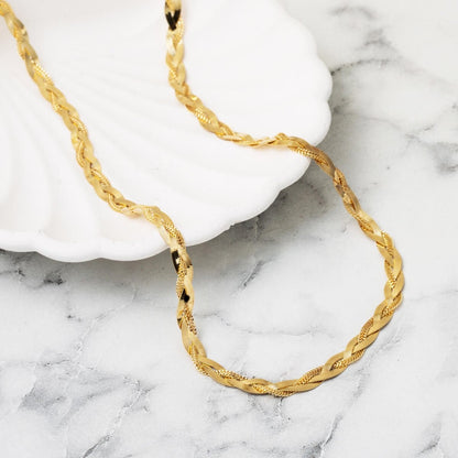 14K Yellow Gold Flat Braided Chain Necklace 50 cm