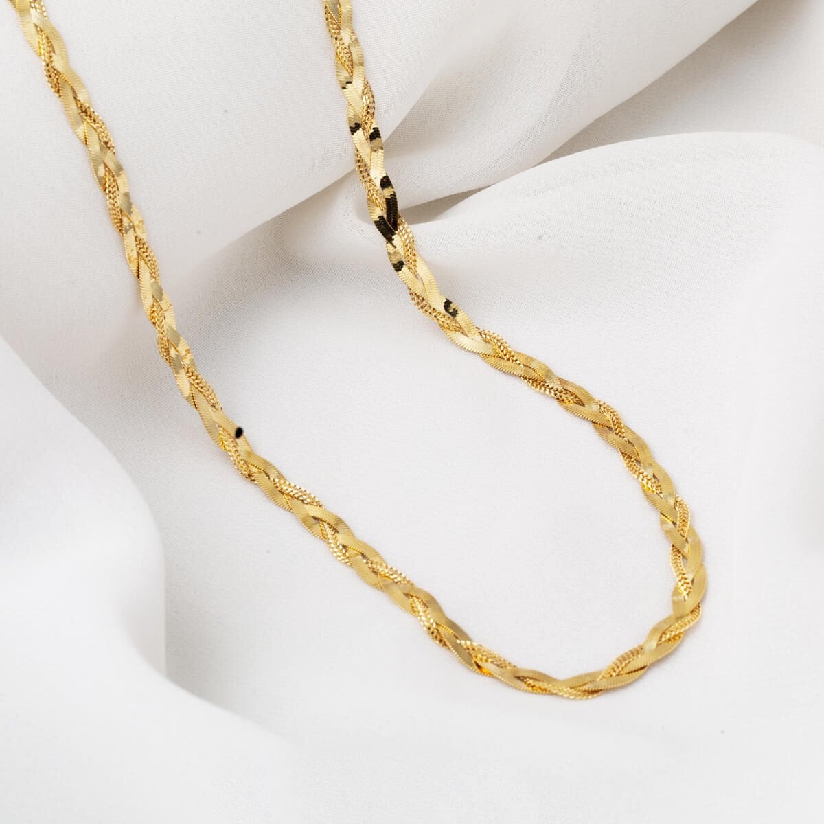 14K Yellow Gold Flat Braided Chain Necklace 50 cm