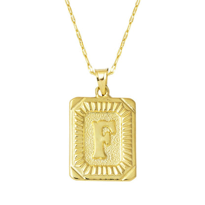 14K Yellow Gold Initial F Square Plate Necklace