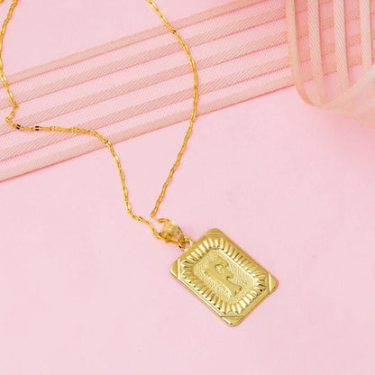 14K Yellow Gold Initial F Square Plate Necklace