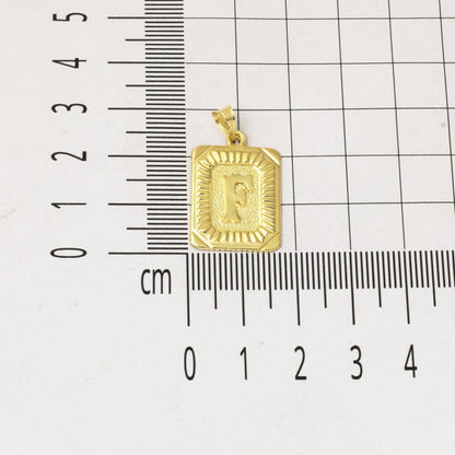 14K Yellow Gold Initial F Square Plate Necklace