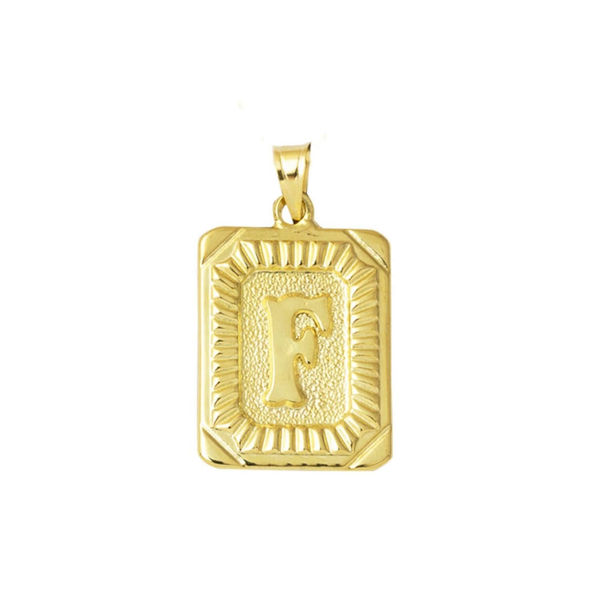 14K Yellow Gold F Initial Square Plate Pendant