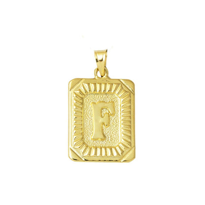 14K Yellow Gold F Initial Square Plate Pendant