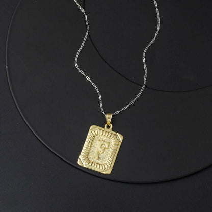 14K Yellow Gold F Initial Square Plate Pendant