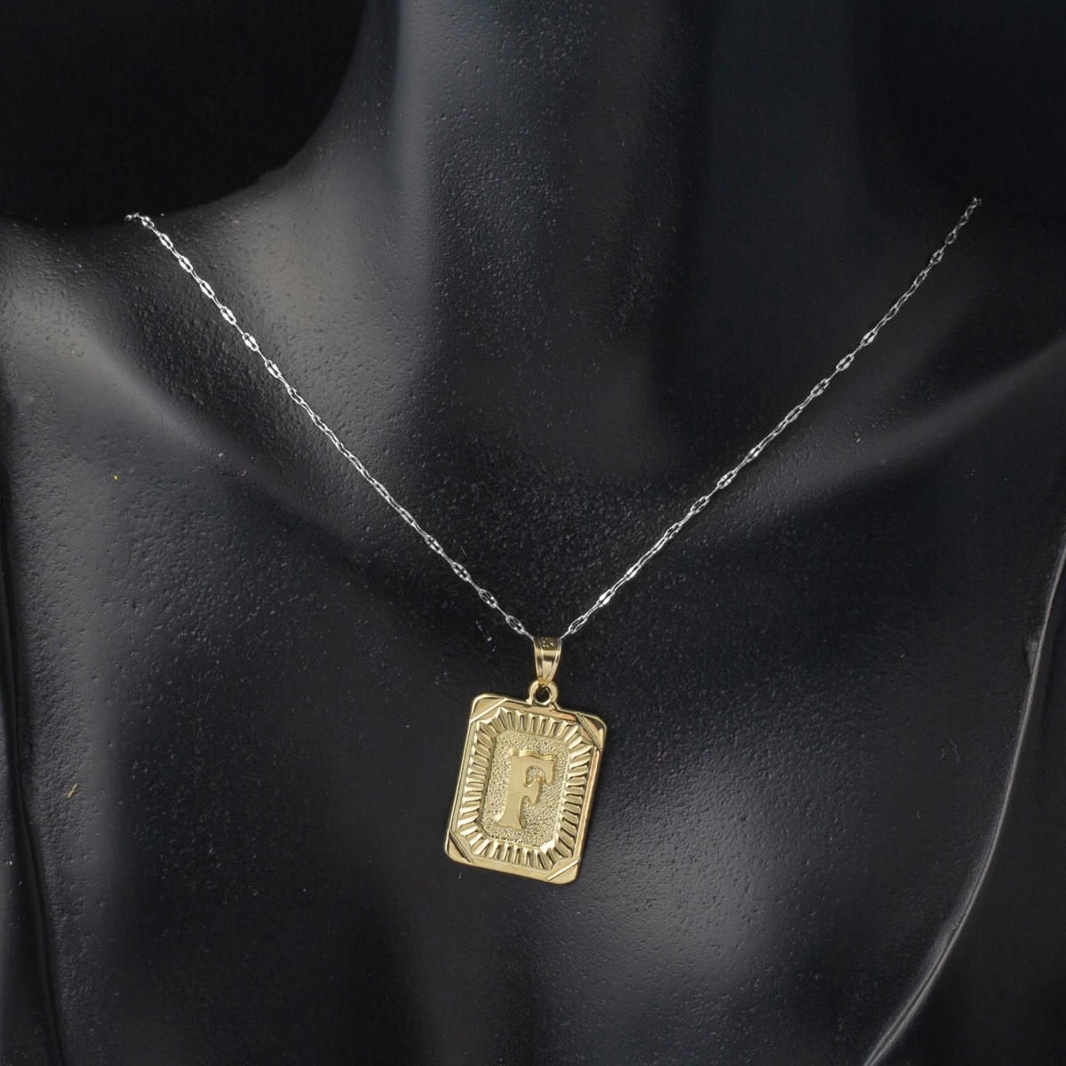 14K Yellow Gold F Initial Square Plate Pendant