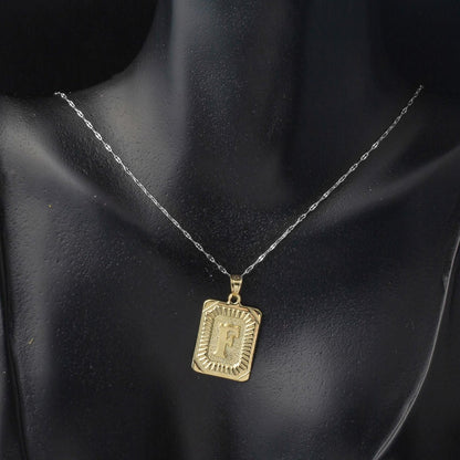 14K Yellow Gold F Initial Square Plate Pendant