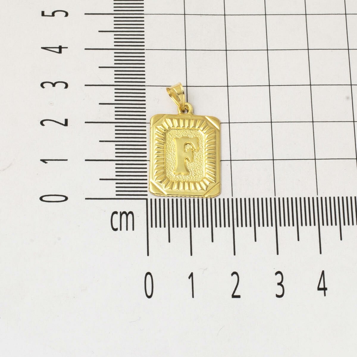 14K Yellow Gold F Initial Square Plate Pendant