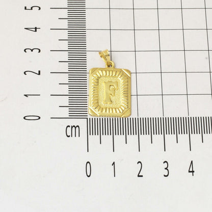 14K Yellow Gold F Initial Square Plate Pendant