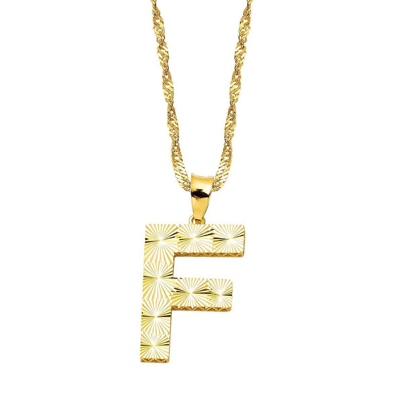 14K Yellow Gold F Initial 3 Dimensional Necklace