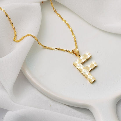 14K Yellow Gold F Initial 3 Dimensional Necklace