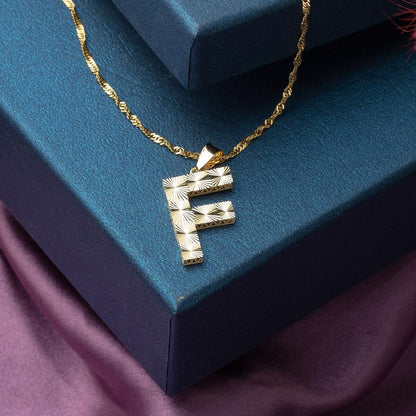 14K Yellow Gold F Initial 3 Dimensional Necklace