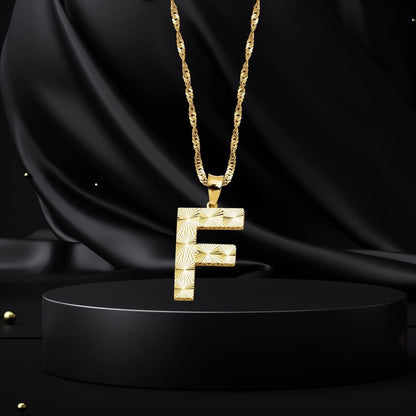 14K Yellow Gold F Initial 3 Dimensional Necklace