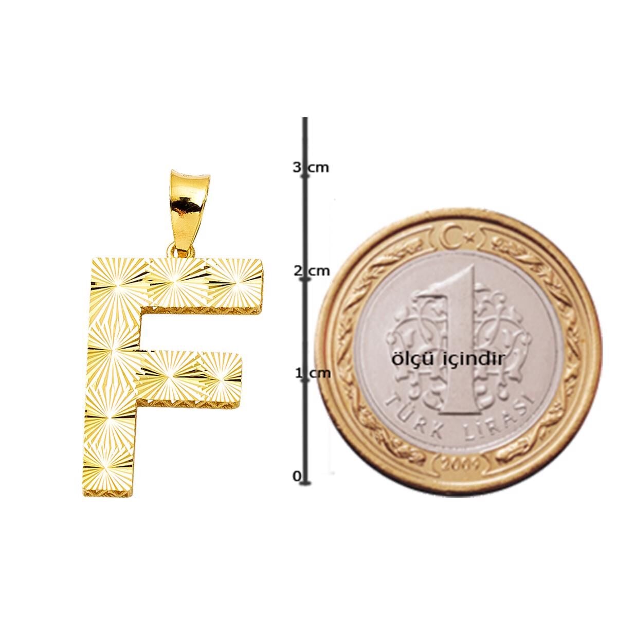 14K Yellow Gold F Initial 3 Dimensional Necklace