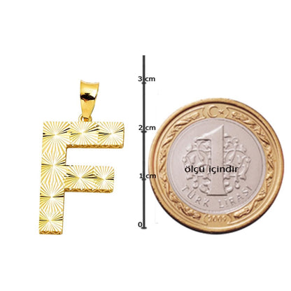 14K Yellow Gold F Initial 3 Dimensional Necklace