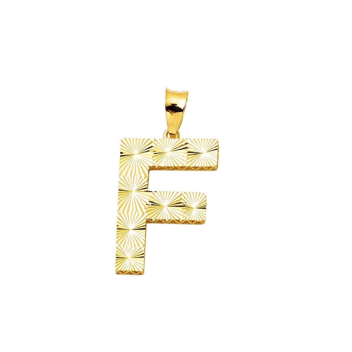 14K Yellow Gold Initial F 3 Dimensional Pendant