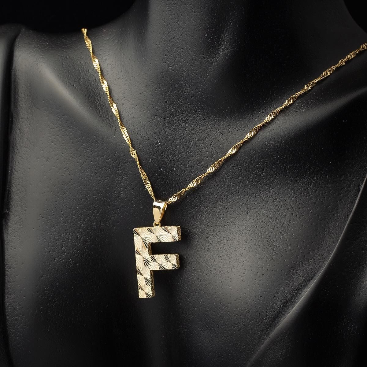 14K Yellow Gold Initial F 3 Dimensional Pendant