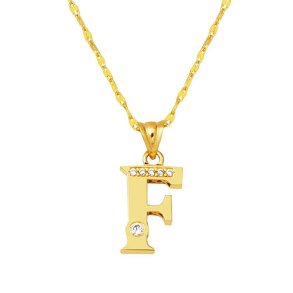 14K Yellow Gold Lettera F Initial Cubic Zirconia Necklace
