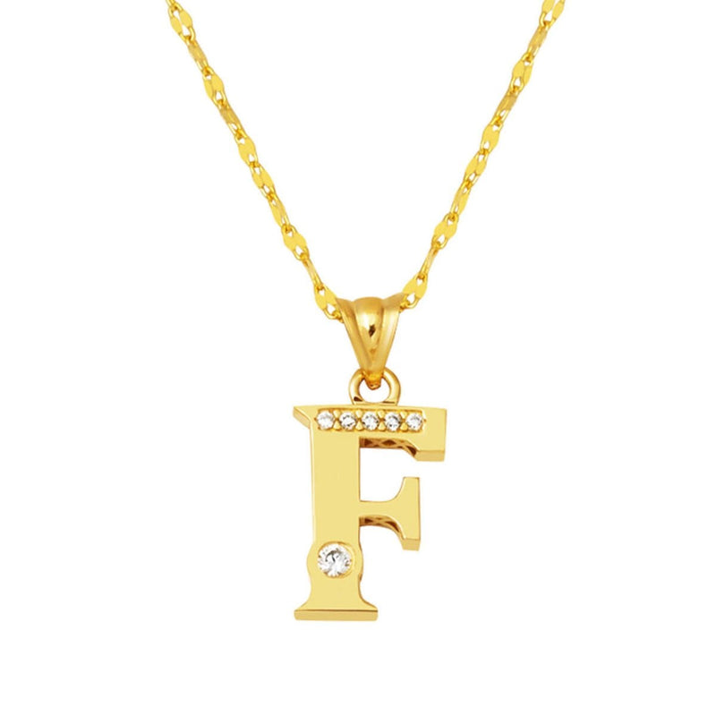 14K Yellow Gold Lettera F Initial Cubic Zirconia Necklace