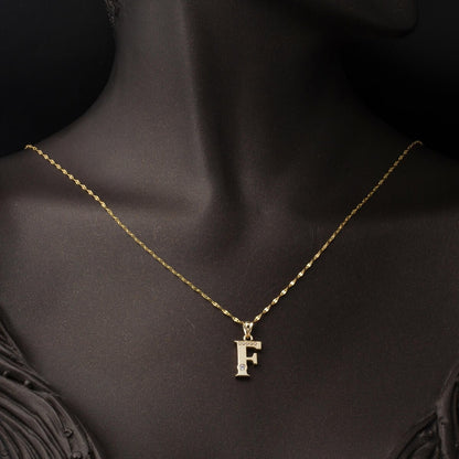 14K Yellow Gold Lettera F Initial Cubic Zirconia Necklace