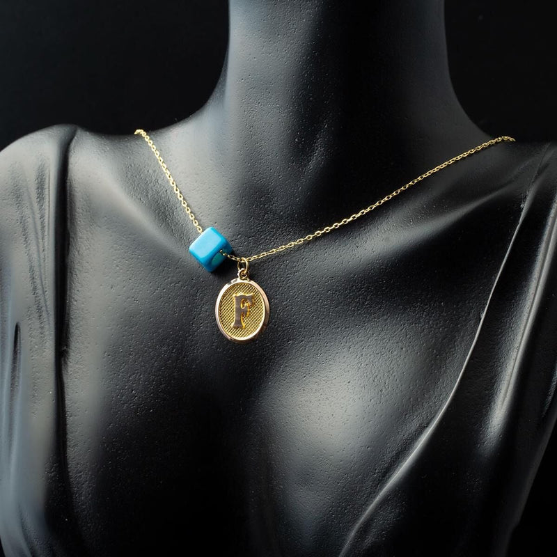 14K Yellow Gold Initial F Oval Necklace