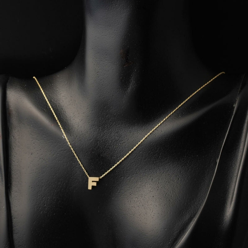 14K Yellow Gold F Initial Minimalist Necklace