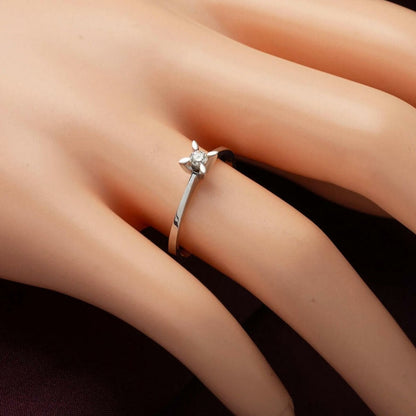 14K White Gold F Tone 0.14 Ct Diamond Solitaire Ring