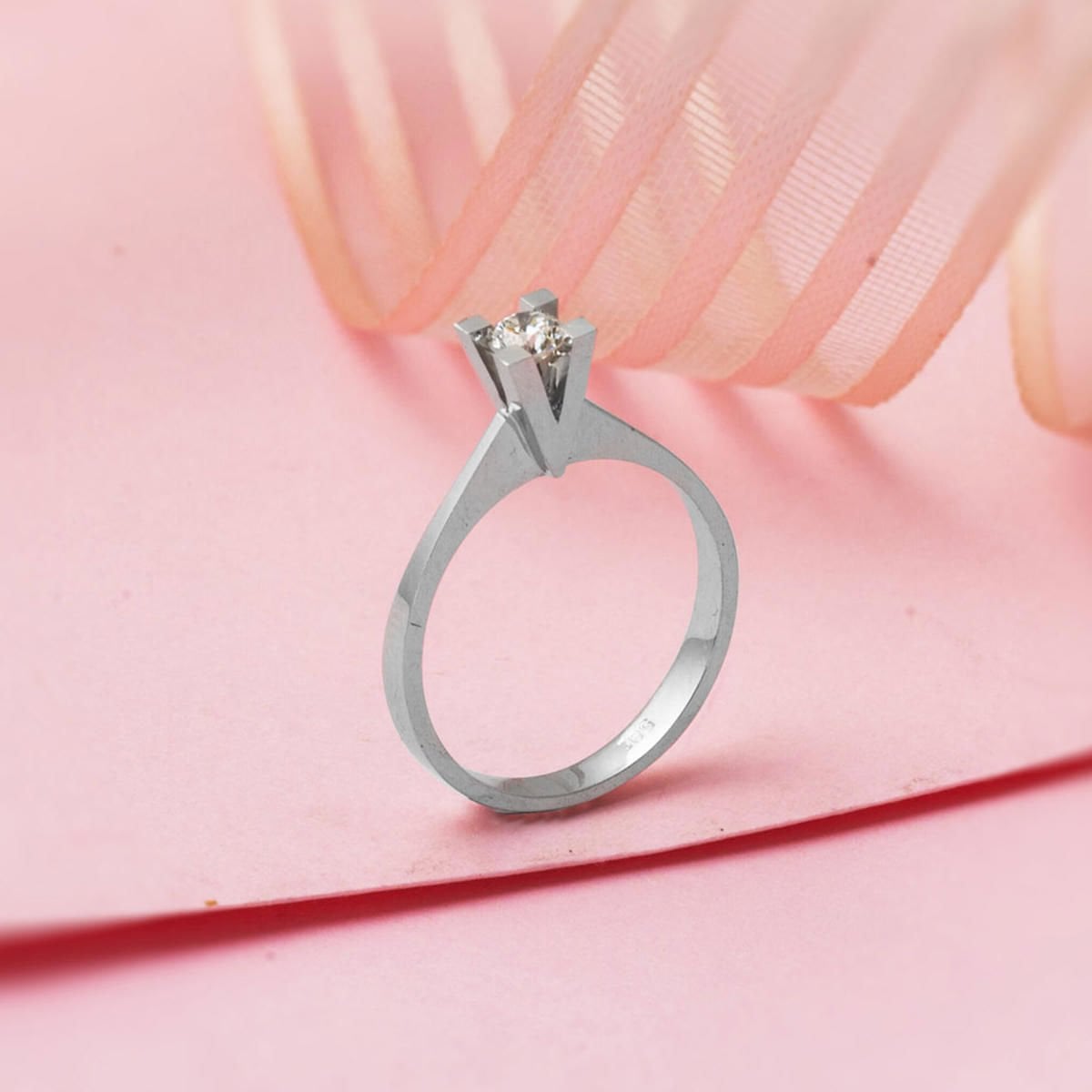 14K White Gold F Tone 0.32 Ct Diamond Single Stone Ring