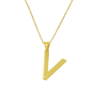 14K Yellow Gold Classic V Initial Necklace