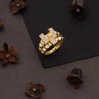14K Yellow Gold Italian Modern Cubic Zirconia Ring
